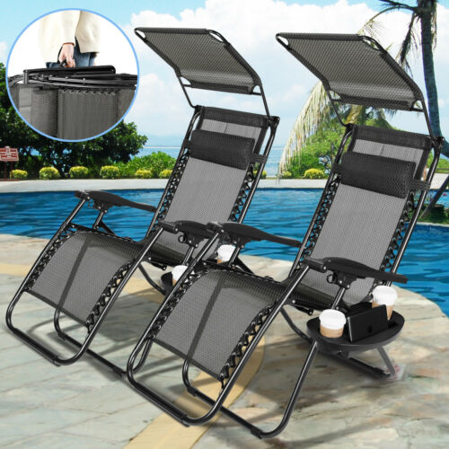 2 X Heavyduty Reclining Folding Zero Gravity Chair Outdoor Garden Beach Sunshade