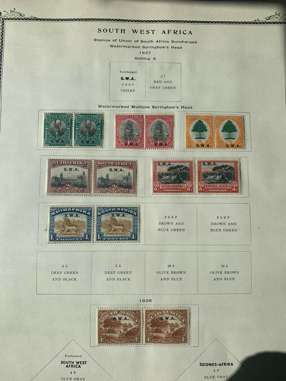 1927 1928 South West Africa S.w.a. Overprint Pairs Stamp, Mint C37