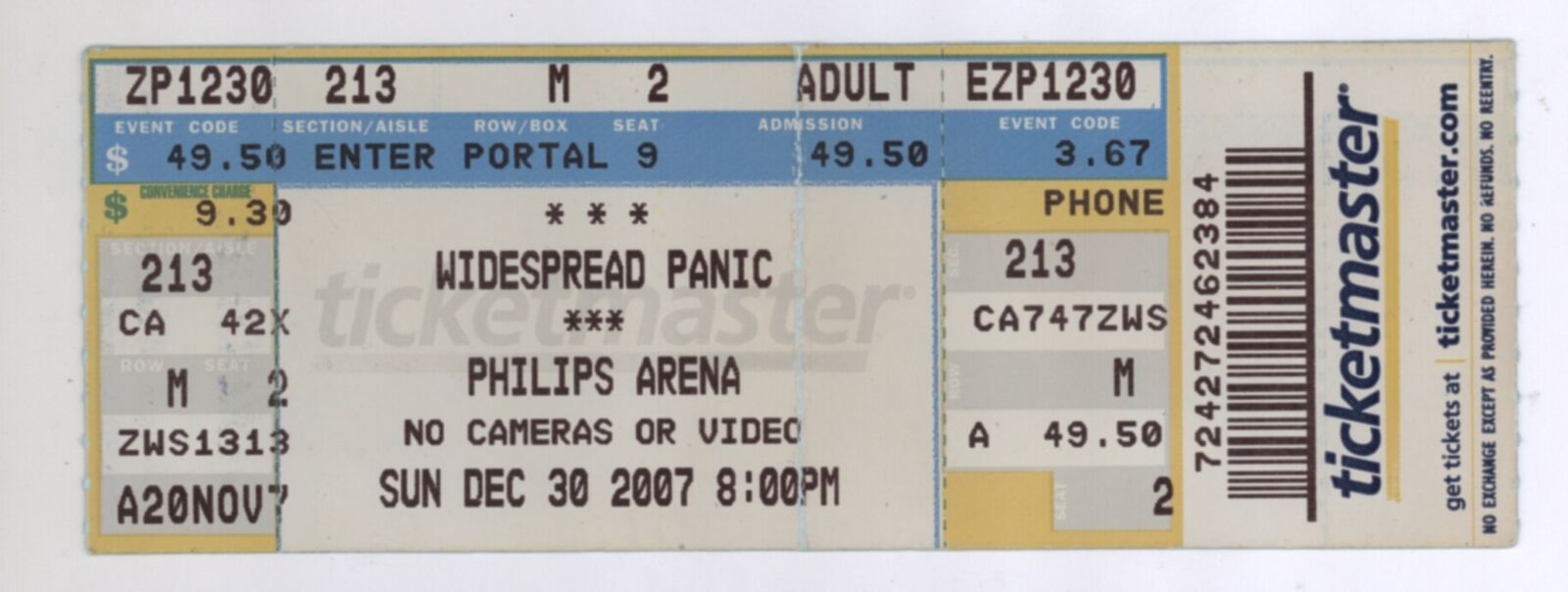 Rare Widespread Panic 12/30/07 Atlanta Ga Philips Arena Full Ticket!