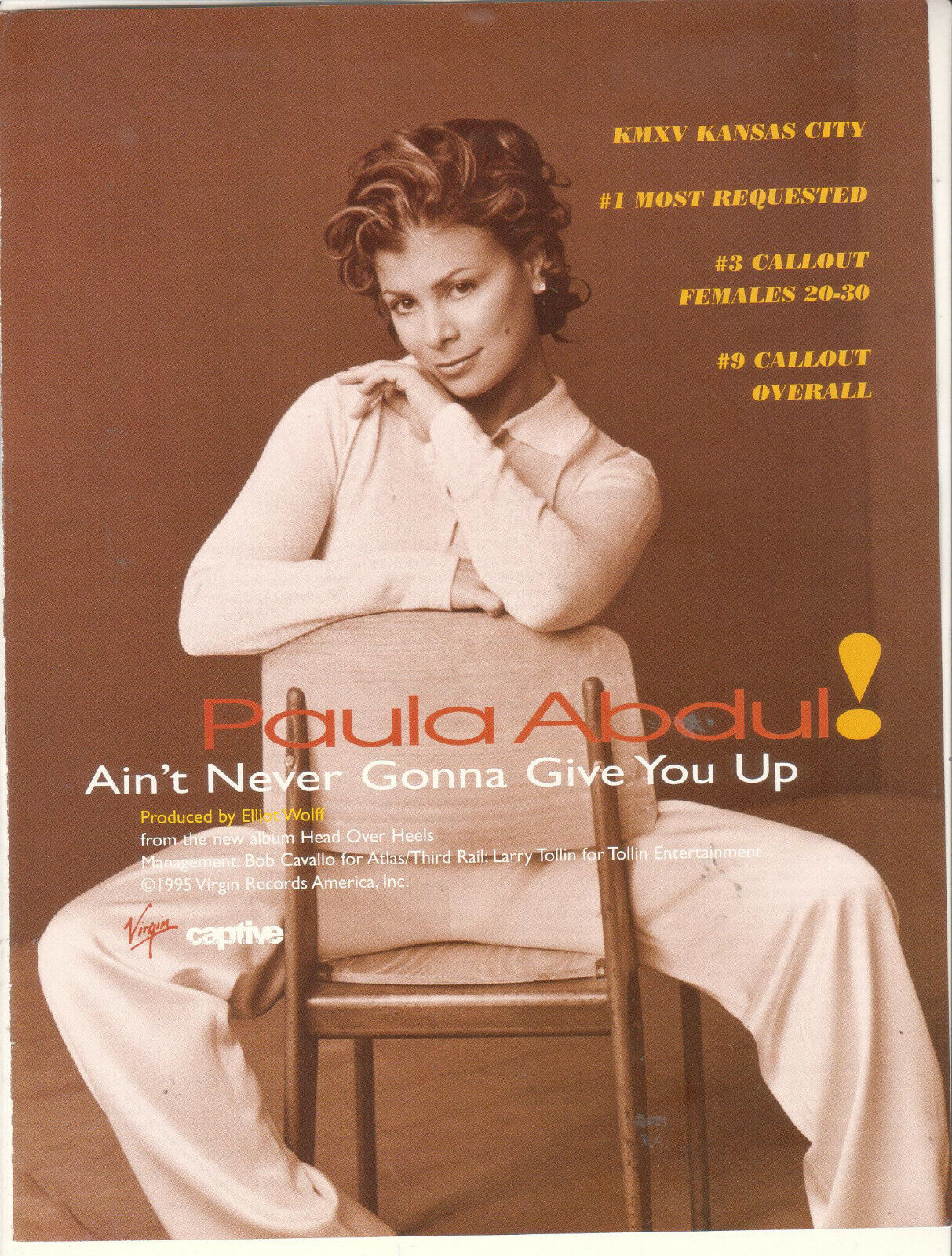 Paula Abdul 1995 Ad-  Ain't Never Gonna Give You Up Advertisement Kmsv