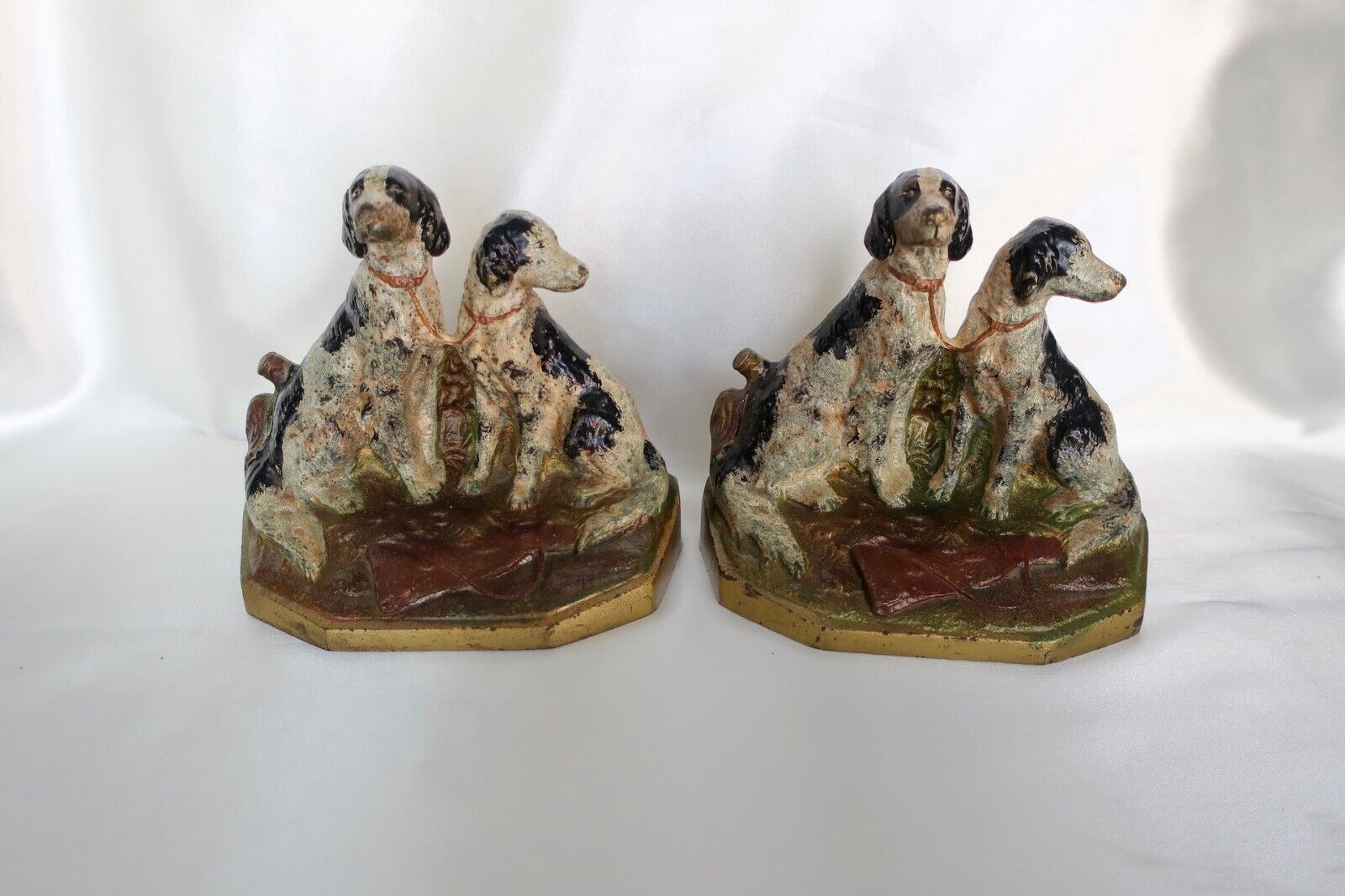 Rare Pair Hubley Cast Iron English Setter Hunting Dogs Bookends #282 Antique