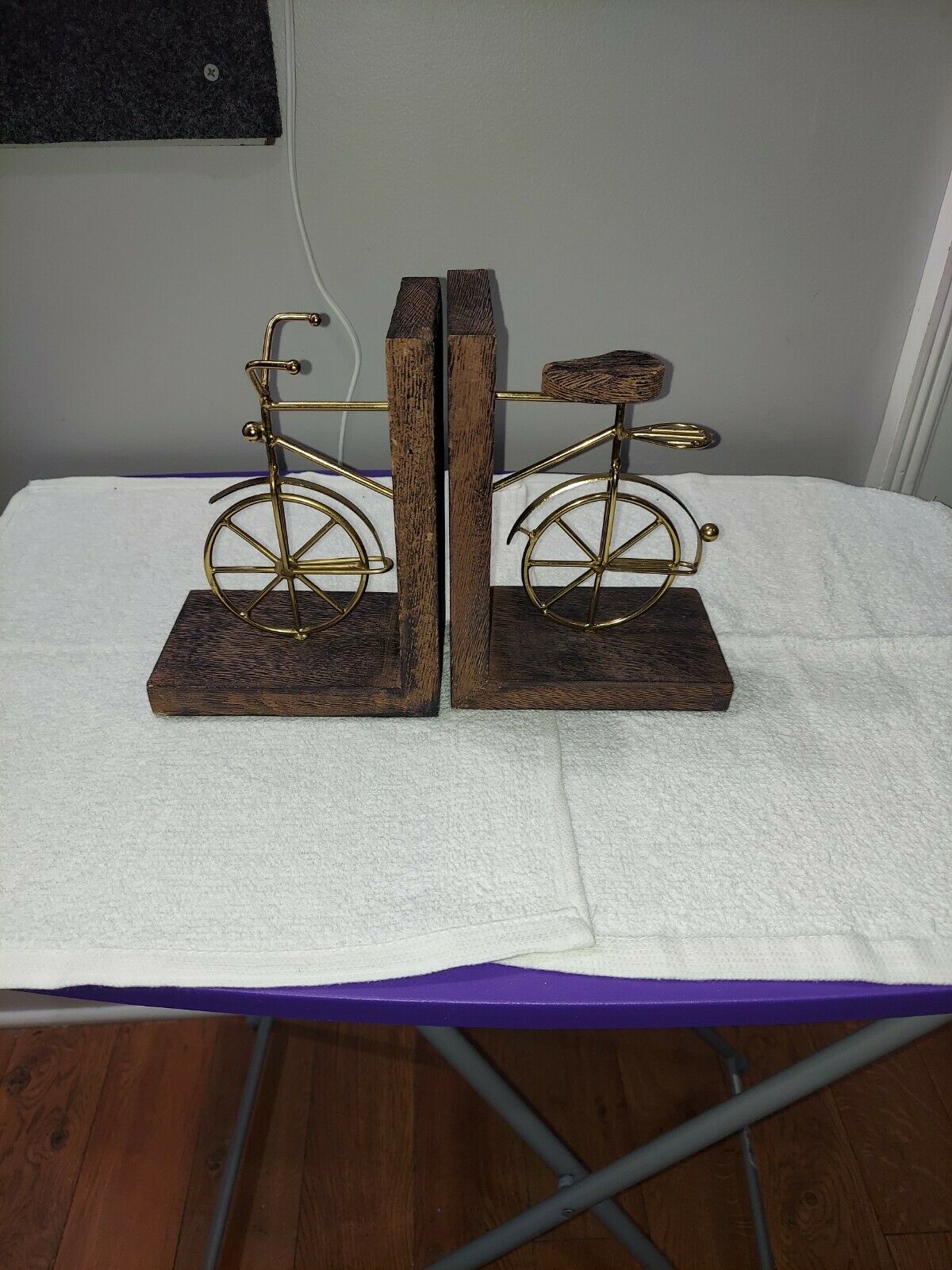 Metal And Wood Bicycle Bookends.
